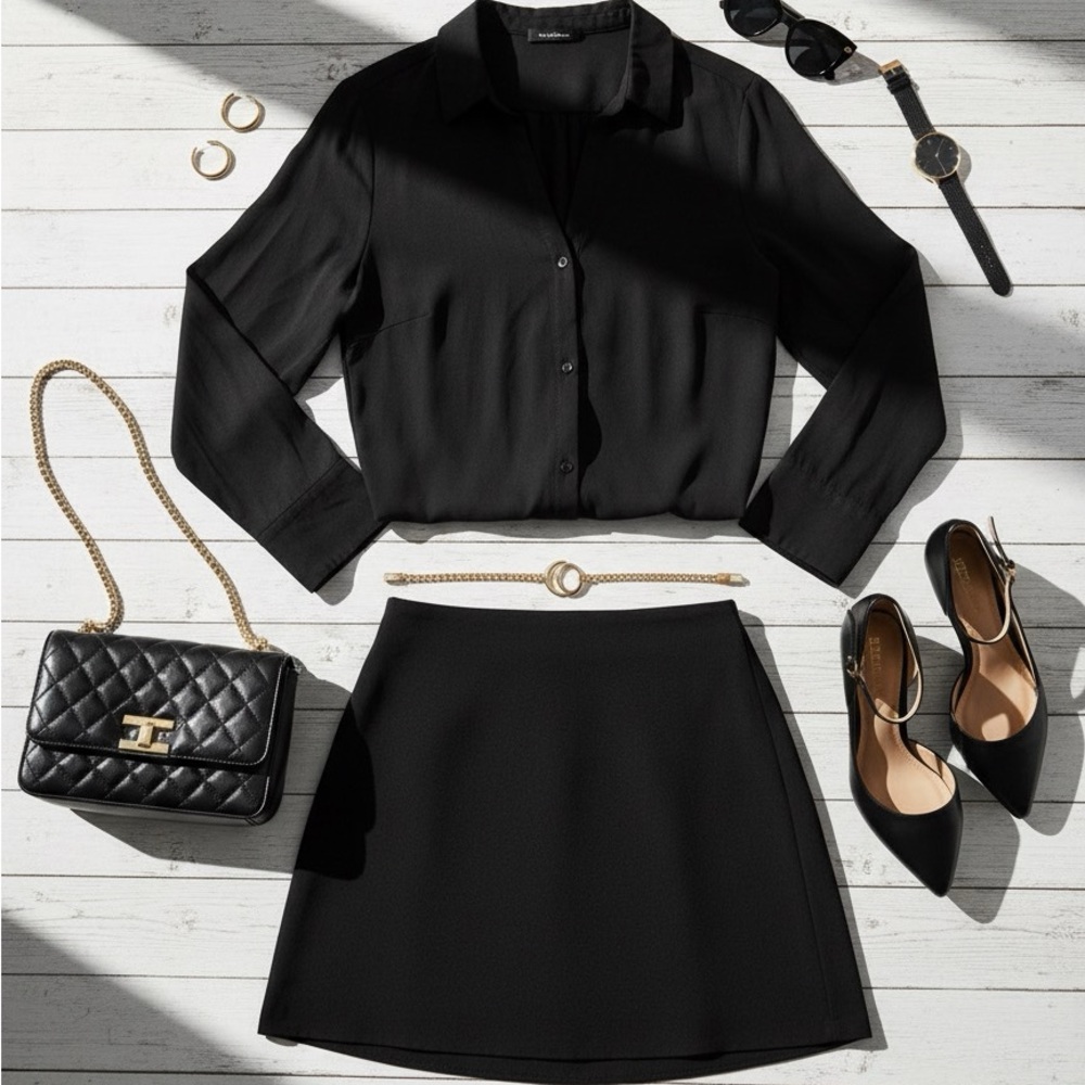 Worthington Black Long Sleeve Blouse M | V-Neck